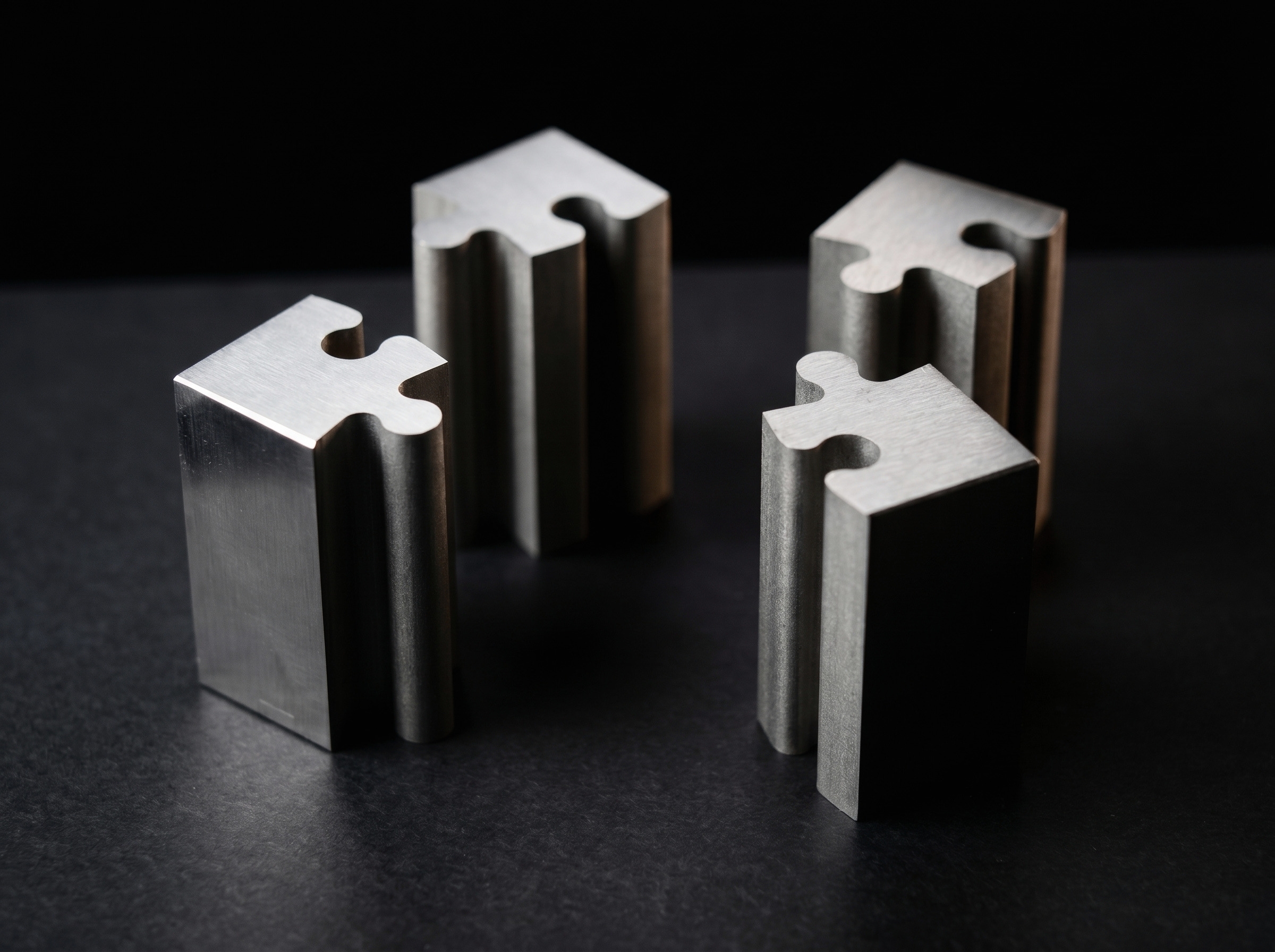 Vier Puzzleteile aus Edelstahl